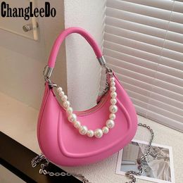 Bags Trendy Shoulder Bag For Women 2023 New Leather Hobos Luxury Pearl Chain Small Handbag Women Pure Crossbody Bags Clutch Purse