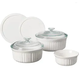 Cookware Sets CorningWare French White 7-Pc Ceramic Bakeware Set With Lids Chip And Crack Resistant Stoare Baking Dish Microwave