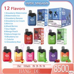 Recommend Bang DE 8500 Puff Vape Pen 0.8ohm Mesh Coil 18ml Pod Battery Rechargeable Electronic Cigs 8500 Puffs 0% 2% 3% 5% RBG Light Disposable E Cigarettes