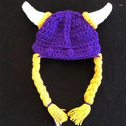 Berets Autumn Winter Vikings Beanies Eyes Women Skullies Horn Handmade Knitted Hat Warm Halloween Solid Men Caps Bonnets