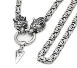 Nordic viking wolf with odin sword Gungnir necklace Stainless steel for men king chain with valknut gift bag17900301