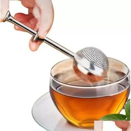 Coffee Tea Tools Strainer Ball Push Infuser Loose Leaf Tool Herbal Teaspoon Philtre Diffuser Home Kitchen Bar Drinkware Stainless S Dhn8V