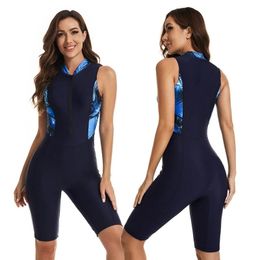 Wear Rash Guard Women Swimsuit Sleeveless One Piece Suit Sports Knee Shorts Swimwear Swimming Bathing Suit Beach Wear Bodysuit Monoki