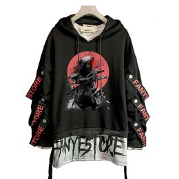 Ribbons Letter Print Hoodie Berserk Black Patchwork Hoodies Long Sleeve Streetwear Sweatshirts Fashion Boy Sweats Spring Autumn