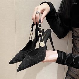 Dress Shoes Spring/Summer Pointed Metal Buckle Water Diamond Single Thin High Heel Banquet Large And Small Women's Sandals