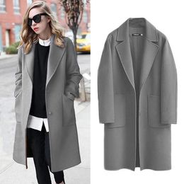 Jackets Women's Winter Felt Pea Coat Single Breasted Lapel Collar Long Jacket Mxl Long Overcoats Solid Color with Pockets Fs99