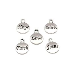 100Pcs lot Antique Silver Hope Believe Love Faith Jesus Charms Pendants For Jewelry Making Bracelet Necklace Findings 11 5x15 5mm 247A