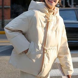 Women's Trench Coats Hooded Loose Women Short Bread Jacket Horn Button Fashion Elegant Casual Female Warm Coat 2023 Winter Simplicity