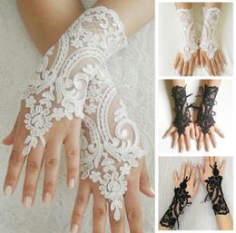 Five Fingers Gloves White Wedding Ivory Black Lace Bridal Girl Party Fingerless Glove Ladies Flower Guantes Accessories8958329