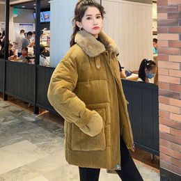 Women's Trench Coats Women Long Down Cotton Coat Winter Corduroy Jacket Loose Korean Thick Warm Parka Overcoat Windproof Cold Outerwear