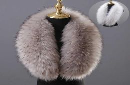 Winter Large Faux Fox Fur Collar Fake Fur Coat Scarves Luxury Women Men Jackets Hood Shawl Decor Female Neck Collar Wraps H09232918865