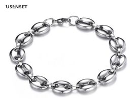 Brand New Men 11mm Wide Coffee Bean Bracelet 304 Stainless Steel Gold Silver Chain Bangle Glamour Jewelry M051534629