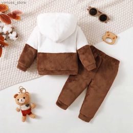 Clothing Sets LAPA 3M-24M Winter New Flannel Boys Outfit Baby Boys Cute Plush Bear Long Sleeve Hooded Top+Pants 2PCS Set Infant Casual Suit