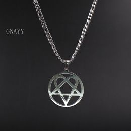 Punk jewelry Him Necklace Stainless Steel Heartagram Pendant Merch Logo Symbol Silver 4mm 24 curb Chain252o