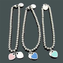 Brand Luxury Round Beads Double Heart Charm Bracelet Fashion Couple Enamel T Bracelet 316L Titanium Steel Designer Bracelets for M2753