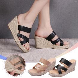 Slippers Wedges Slipper Women Summer High Heels Versatile Fashion Outside Wear Sandals Fisherman Shoes Massage