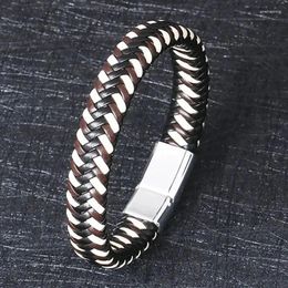 Charm Bracelets 316L Stainless Steel Woven Leather Bracelet Unisex Trend Jewelry Handmade Men's For Daily Wear Bangle