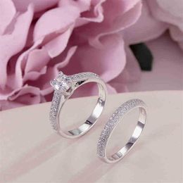 100% Real 925 Silver Rings For Women Simple Double Stackable Fine Jewellery Bridal Sets Ring Wedding Engagement Accessory 201006218t