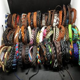 whole 100pcs Lots assorted Mixed fashion genuine leather surfer cuff Jewellery Bracelets For Man Women Gift273a