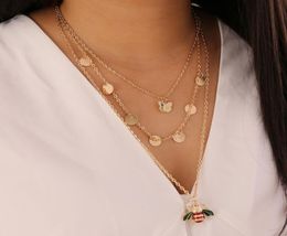 Fashion Women Necklaces Set Butterfly Bee Crystal Wafer Pendant Clavicle Chain Multilayer Gold Necklace Birthday Party Jewelry1944053