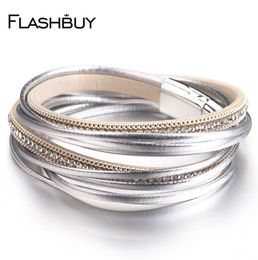 Rhinestones Leather Bracelets for Women Simple Multilayer Magnet Wrap Bangles Fashion Costume Jewellery Gift5143547