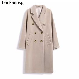 Top Luxury Coat Maxmaras 101801 Pure Wool Coat Double sided high-end cashmere coat medium length coat new high-end versionNUS3