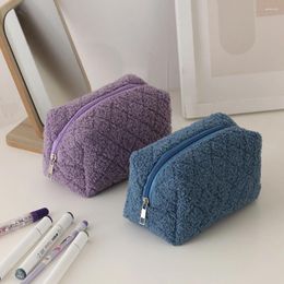 Cosmetic Bags Women Plush Bag Soft Quilted Makeup Purse With Zipper Solid Colour For Female Girls Daily Use
