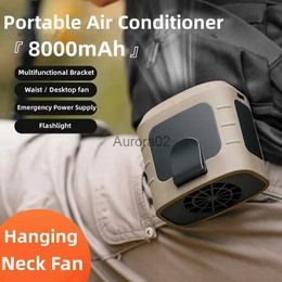 Electric Fans Multi-functional Outdoor Fan Hanging Neck Fan Portable Camping Hiking Sports Usb Mini Fan With 8000mah Power Bank With Light YQ231225