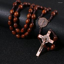 Pendant Necklaces Wooden Beads Cross Rosary Necklace Jewellery Wholesale