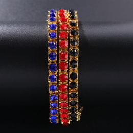 Iced Out 1 Row Tennis Bracelet Full Coloured Red Blue Black A Rhinestones Gold Silver Colour Fashion Hiphop Bracelets Jewellery Bling276l