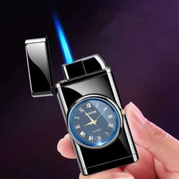 New Personality Creative Watch Blue Flame Butane Lighter Windproof Metal Outdoor Lighter Men's Gift