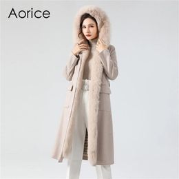 Jackets Aorice Women Winter Real Fur Parka Coat Jacket 2020 New Fox Fur Hood Rex Rabbit Fur Liner Long Trench Coats Jackets Z19132