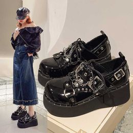 Dress Shoes Small and niche ultra thick sole big toe shoes single for women with high height sponge cake soles cyber2k Gothic small leather spicy girl punk