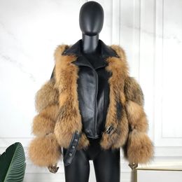 Jackets Sheepskin Coat Women Sier Fox Fur Jacket Vest Winter Warm Thick Raccoon Fur Coat Detachable Sleeve High Quality Plus Size Cust