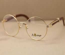 gold glasses frames Men or Women Round Metal Eyeglasses optical Decor Wood frame Eyewear Designer Mens Women Luxury1956067