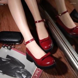 Dress Shoes Japanese Sweet Lolita Round Toe Thick Mid Heel 4cm Women Shoe Buckle Bowknot Kawaii Cosplay Elegant Ladies Fashion Sexy