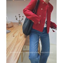 Winter Women Red Trench Coats Woolen Tweed Short Jackets Blazers Raincoat Oem Korean Fashion Y2k Clothes Overcoat Parkas 231225