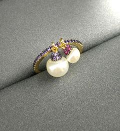 Sterling Silver Pearl Purple Ring Female Golden Yellow Retro Temperament Index Finger Cluster Rings1460940