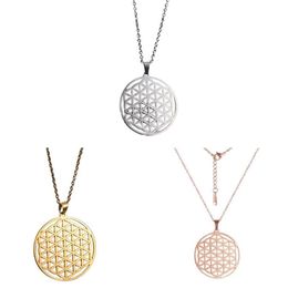 Chains Fashion Women Vintage Flower Of Life Pendant Sacred Geometry Silver Chain Necklace249J