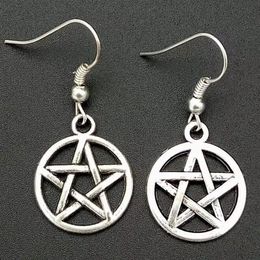 Fashion Jewellery 50Pair Lot Ancient Silver Pentagram Pentacle Charm Pendants Drape Earrings Witch Pagan Goth Jewellery Gift A452585