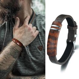 Bangle ROSEWOOD GENTS BRACELET FOR MEN ADJUSTABLE LEATHER WRISTBAND HIPSTER MAN JEWELRY