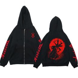 Anime Zip-up Jacket Berserk Zipper Jackets Thin Fleece Hood Sweatshirt Men Women Y2k Hoodies Spring and Autumn Printed Hoodie