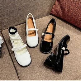 Dress Shoes French Mary Jane Spring and Autumn New Small Leather with Lacquer JK Round Head Thick Heels Single Line