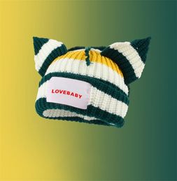 BeanieSkull Caps Cute Multicolor Crochet Ear Hat For Women Winter Knitted Hiphop Party Beanie Doublelayer Warm Cat Ears Woolen Cap2274835