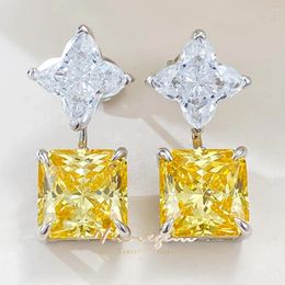 Dangle Earrings Vinregem 10 MM Princess Cut Citrine High Carbon Diamond Gems Elegant Drop For Women 925 Sterling Silver Jewelry