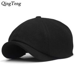 Solid Black Vintage Men Berets Caps Wool Beret Hat French Peaked Caps Female Casual Newsboy Cap Wool Ivy Boinas Pumpkin Hats6791332