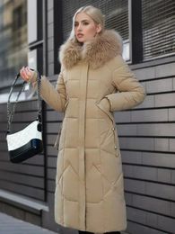 Women s Winter Jacket 2023 Mid length Fashion Slim Over Knee Fur Collar Thick Cotton Coat Elegant Red Parka Woman Clothing 231225