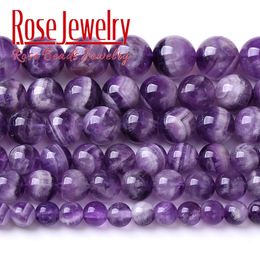 Beads Wholesale Natural Stone Dream Lace Colour Purple Amethysts Crystals Round Loose Beads 15" Strand 4 6 8 10 12mm for Jewellery Making