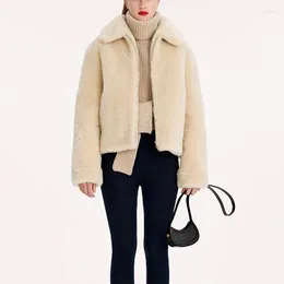 Women's Fur Women Warm Plush Coat Zipper Long Sleeve Turn-down Collar Ladies Short Jackets