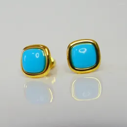 Stud Earrings KQDANCE Solid 925 Sterling Silver With Square Blue Green Turquoise Stone Women Fine Jewelry